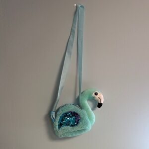 Blue Flamingo Bird Purse, Teal Blue & Purple Sequence Kids Bag, Kid Shoulder Bag